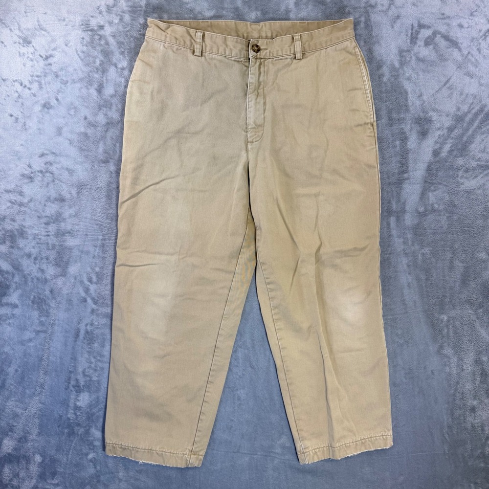 LL Bean Natural Fit Flannel Lined Chino Pants Men's Size 34x29 Tan Khaki Cotton